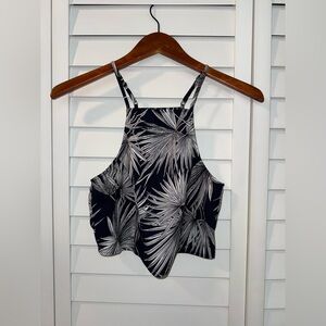 Black & White Palm-Print Halter Crop Top